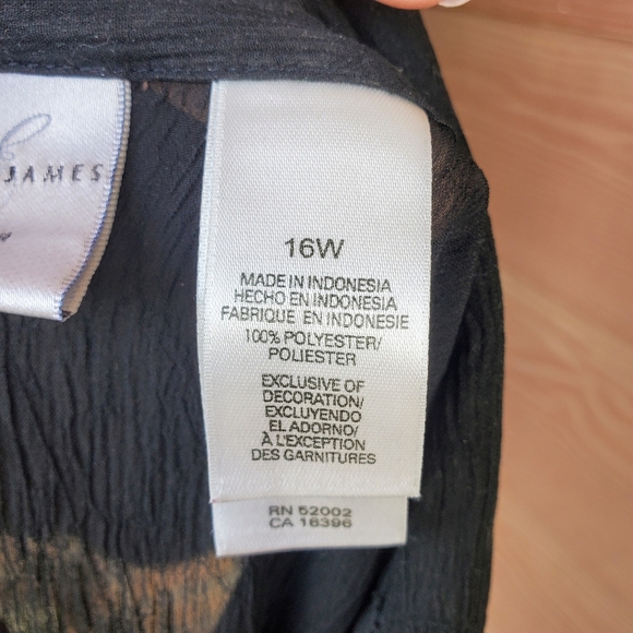 Emma James Sheer Ruffle Front Elegant Black Women's Button-Up Top Size 16W EUC - Picture 4 of 16